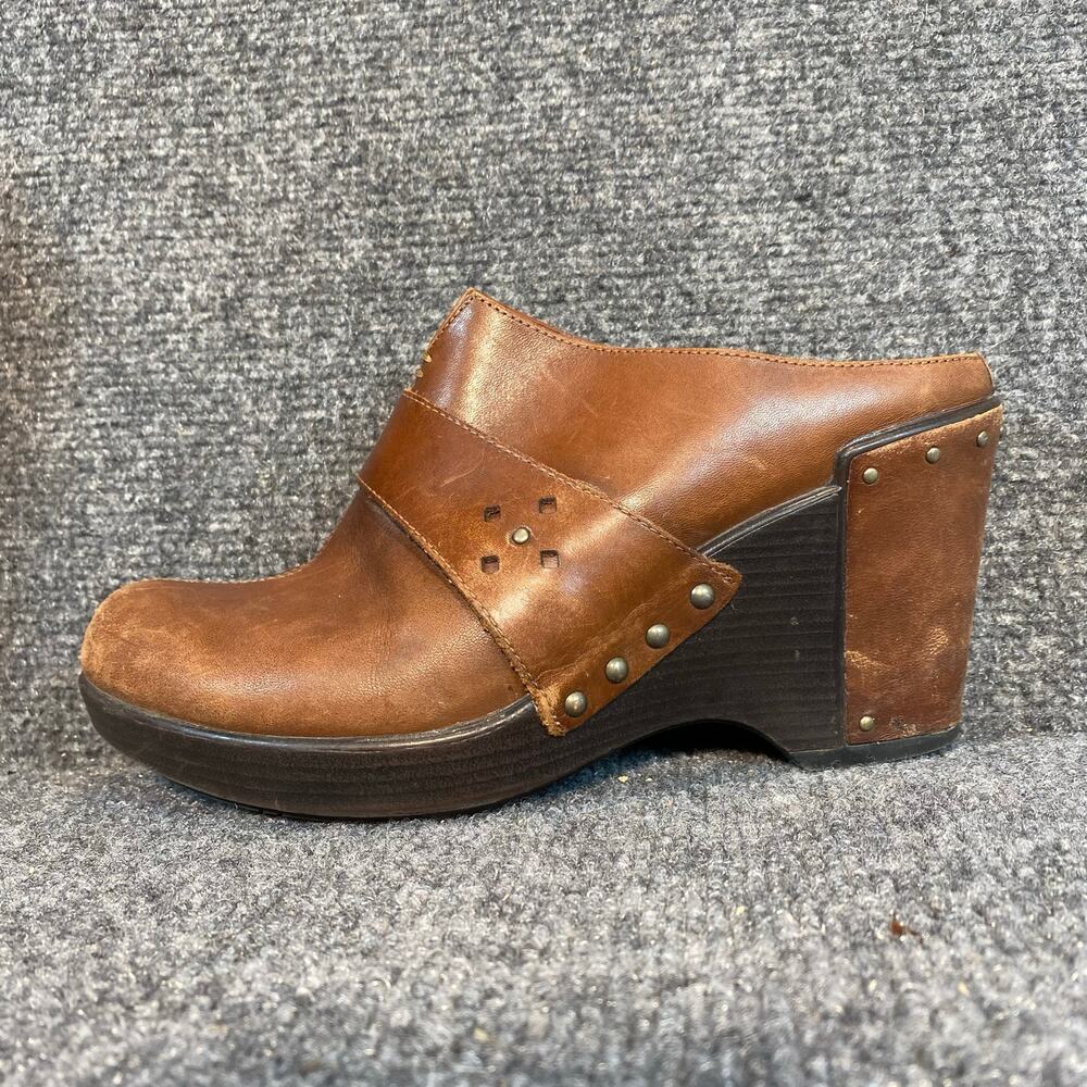 Dansko Francine Brown Leather Wedge Studded Clogs Platform Mules Womens 38 7.5